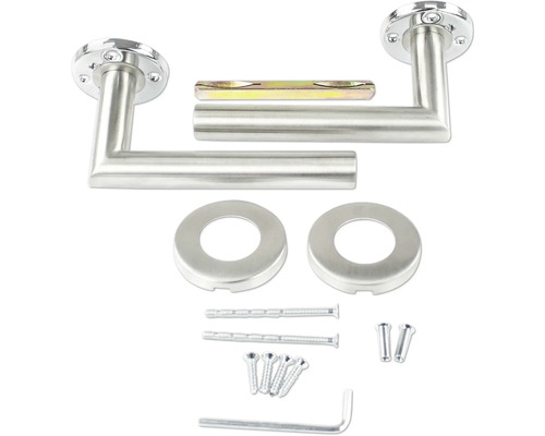 Roestvrijstalen deurklinkstel met bevestigingsmateriaal