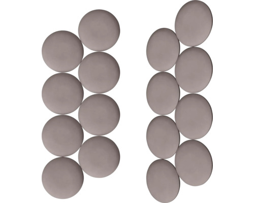 Twee rijen ronde keramische mozaïektegels.