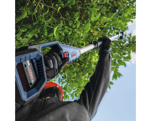 Accu-telescoopzaag in gebruik voor het snoeien van boomtakken