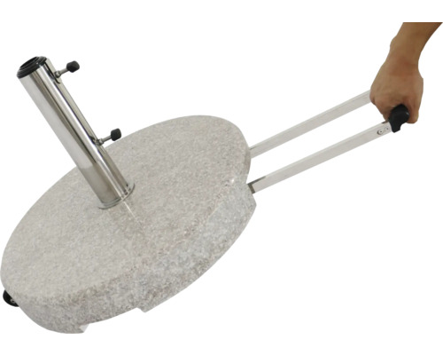 Grijze parasolvoet met handgreep en wielen