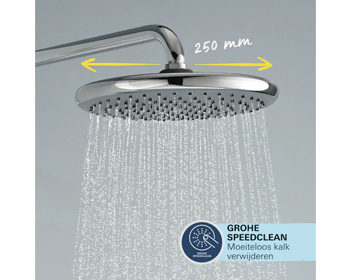Grohe regendouche met een diameter van 250 millimeter en SpeedClean functie voor eenvoudige kalkverwijdering