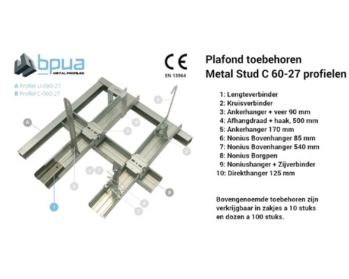 Metal Stud C 60-27 profielen met accessoires voor plafondmontage