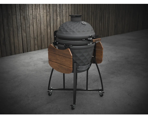 Keramische barbecue op wielen met houten planken