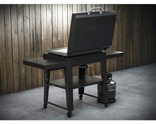 Gasbarbecue met open deksel, opbergvakken en gasfles