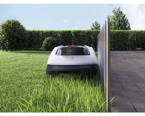 Robotmaaier op gazon in de tuin