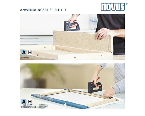 Toepassingsvoorbeeld J-13: bekleden en opspannen van fotolijsten met een handtacker.