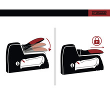 Afbeelding van een veiligheidsfunctie van een tacker. Het slotpictogram geeft een vergrendelde positie aan.