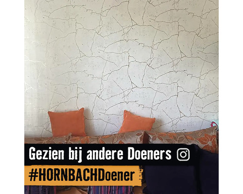 Wanddecoratie met craquelé en kussens op een bank