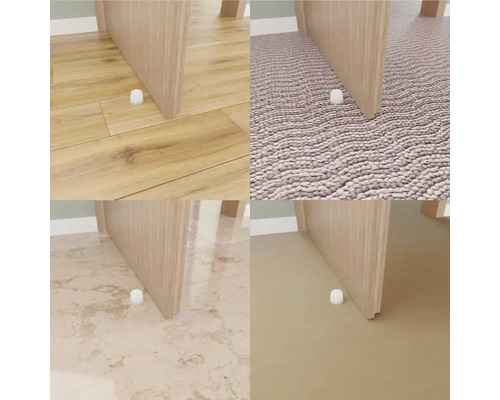 Collage van verschillende vloerbedekkingen met deur en deurstopper