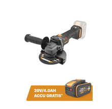 Haakse slijper WORX Nitro inclusief een gratis extra accu van 20 Volt en 4,0 Ampère-uur.