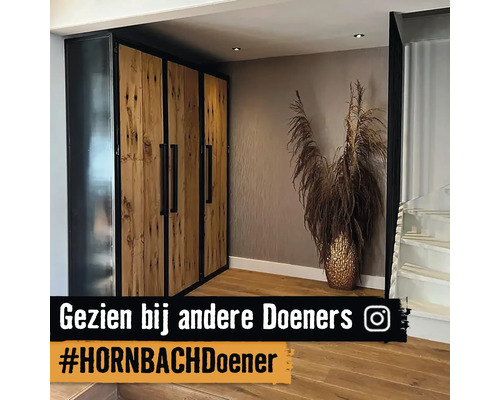 Kast met houten deuren en metalen frame in de hal