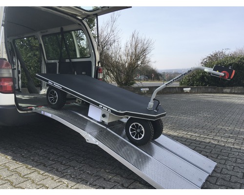 Elektrische platformwagen wordt in een bestelwagen geladen