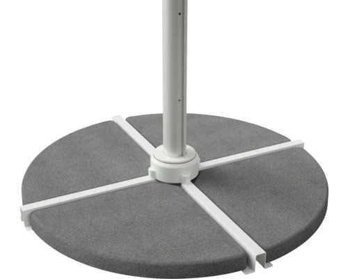 Grijze parasolvoet met wit frame en paal