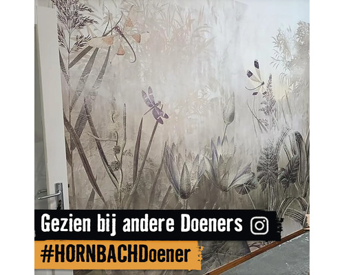 Wanddecoratie met behang met planten- en libellenmotief