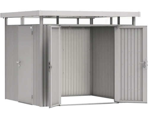 Metalen gereedschapsschuur met twee deuren en een dak