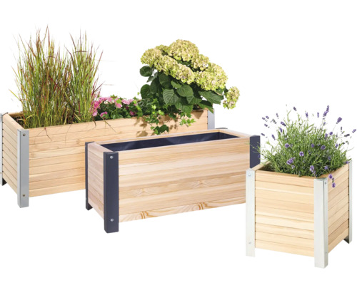 Houten bloembakken met planten