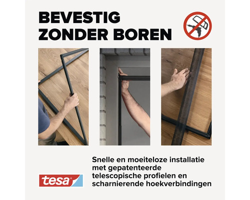 "Bevestiging zonder boren met telescopische profielen en hoekverbindingen