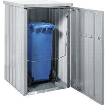 Afvalcontainerbox met open deur en blauwe afvalcontainer