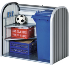 Afvalcontainerbox met planken voor het opbergen van spullen en een afvalcontainer