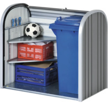 Afvalcontainerbox met planken voor het opbergen van spullen en een afvalcontainer