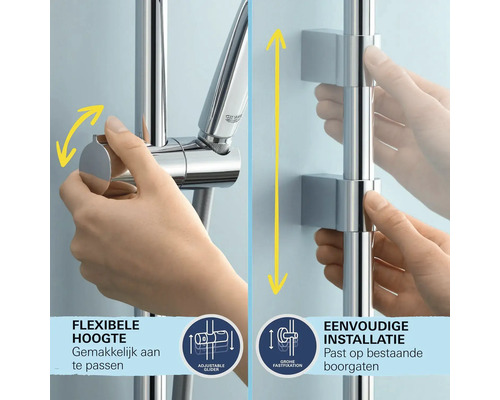 Douchegarnituur met flexibele hoogteverstelling en eenvoudige installatie