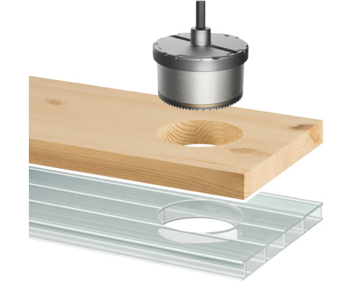 Gatzagenboor boort gat in hout en kunststof paneel