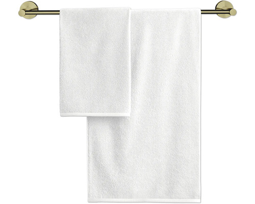 Twee handdoeken hangen aan een handdoekrek.