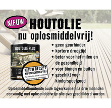 Afbeelding van houtolie die nu oplosmiddelvrij is, met extra voordelen zoals geen geurhinder, kortere droogtijd en geschikt voor kinderspeelgoed.