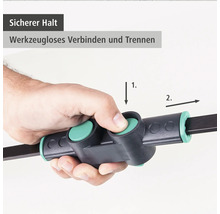 Een hand bedient de knop van een gereedschapsverbinding.