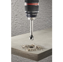 Forstnerboor boort een gat in een houten plank