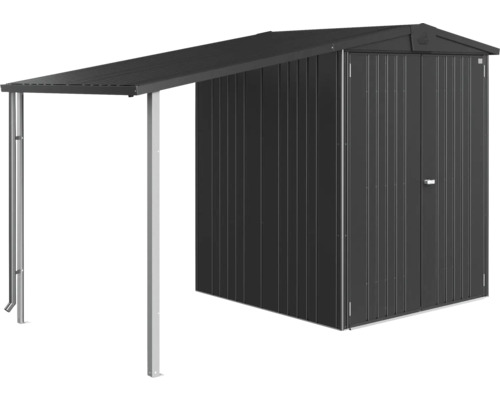 Metalen tuinhuis met luifel voor het opbergen van tuingereedschap en gereedschap