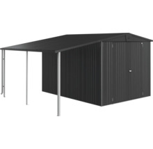 Metalen tuinhuis met luifel voor de opslag van tuingereedschap
