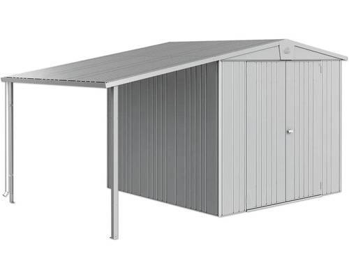 Metalen tuinhuis met aanbouw voor tuingereedschap en gereedschap