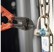 Boltensnijder snijdt ketting met cijferslot