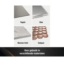 Materialen: tegels, glas, licht marmer, dakpan