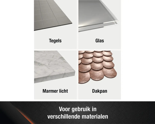 Materialen: tegels, glas, licht marmer, dakpan