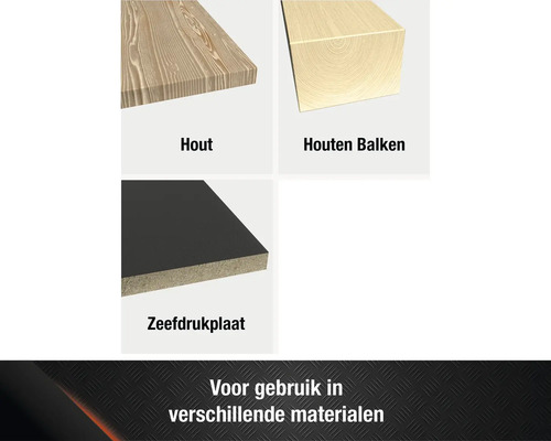 Illustratie van verschillende materialen: hout, houten balken en zeefdrukplaat.