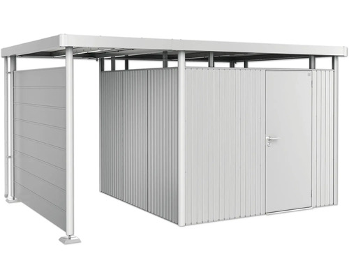 Metalen gereedschapsschuur met overkapping en deur