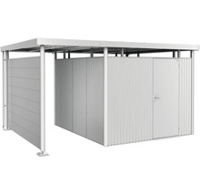 Metalen gereedschapsschuur met deur en overkapping voor de tuin