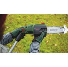 Een persoon houdt een Bosch UniversalChainPole 18 accusnoeizaag in zijn handen.