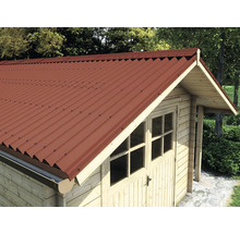 Tuinhuis met rood golfplaten dak