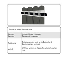 Technische gegevens van de decoratieve sjaal met lusfunctie voor gordijnroeden