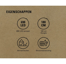 Productkenmerken: 690 LEDs, 180 centimeter hoogte, geschikt voor binnen en buiten, stroomaansluiting