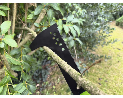 Multifunctioneel gereedschap zaagt een tak in de tuin