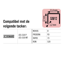 Informatie over de compatibiliteit van de tacker met afmetingen van 11,4 mm bij 12 mm