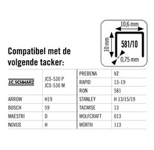 Compatibiliteitstabel voor tackers met maataanduidingen