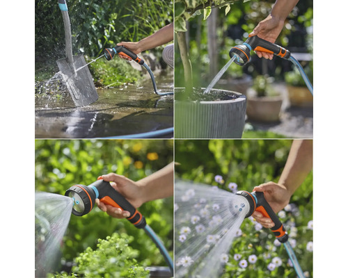 Collage van verschillende toepassingen van een tuinsproeikop