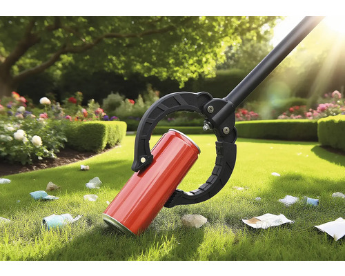 Grijptang die een blikje oppakt in de tuin