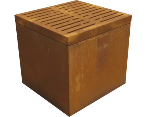 Kubusvormige plantenbak van metaal met sleufpatroon