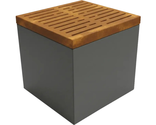 Grijze plantenbak met houten opzetstuk